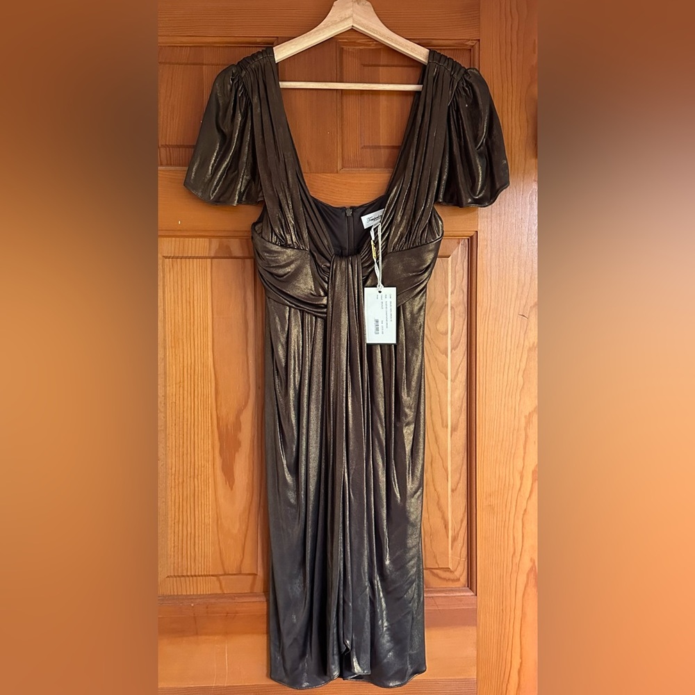 Temperley London Sleeved Champagne Dress Bronze Gold